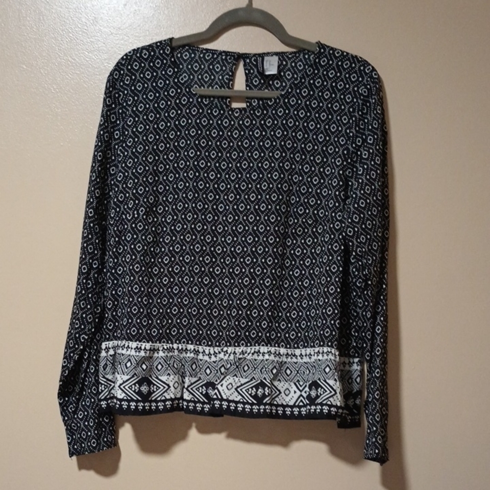 Black and White Geometric Patterned Women's Top US 12 NWOT